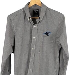 Antigua Carolina Panthers Mens Small Gingham Button Down Shirt Black White NFL